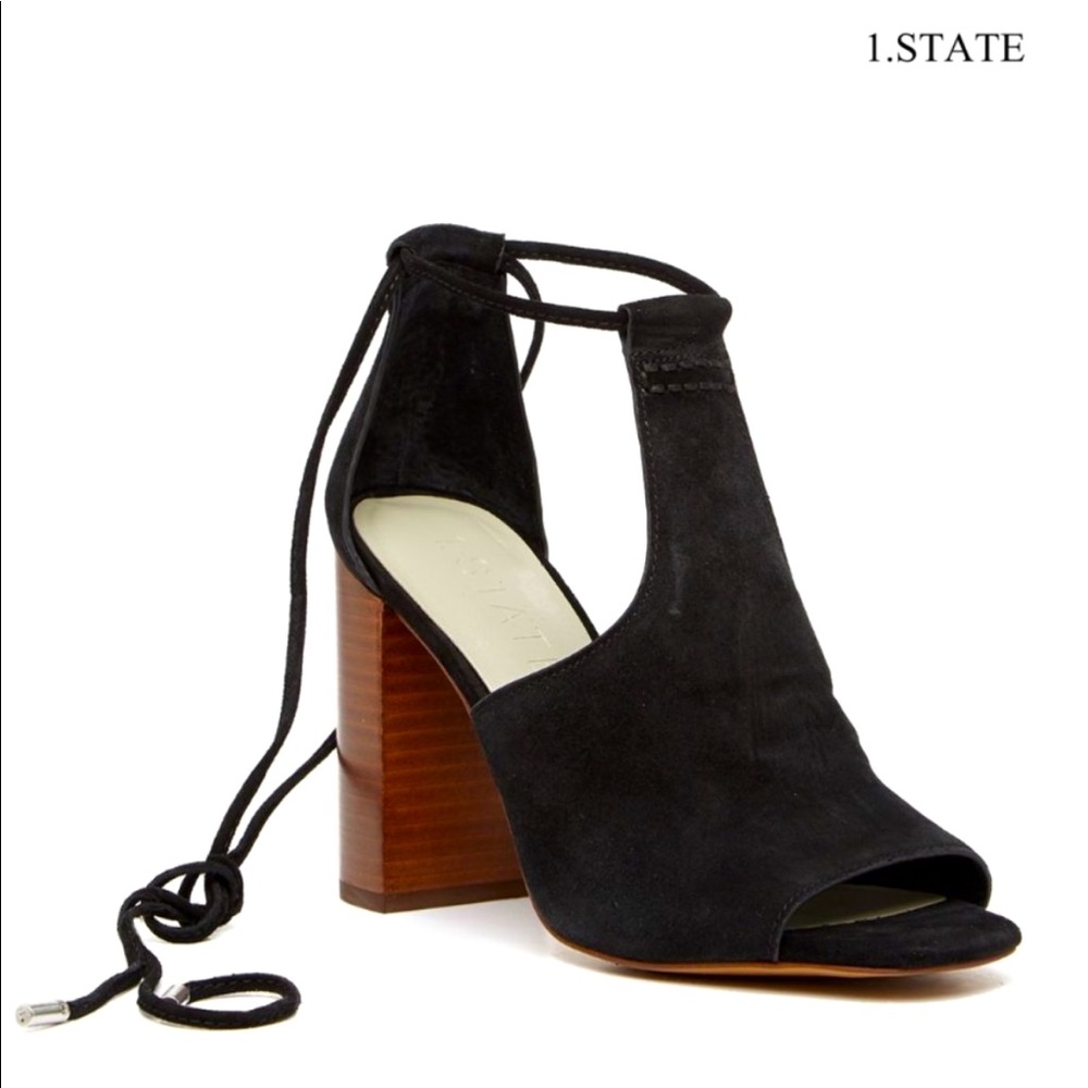 NWT  Black suede tie cut-out ankle sandals.